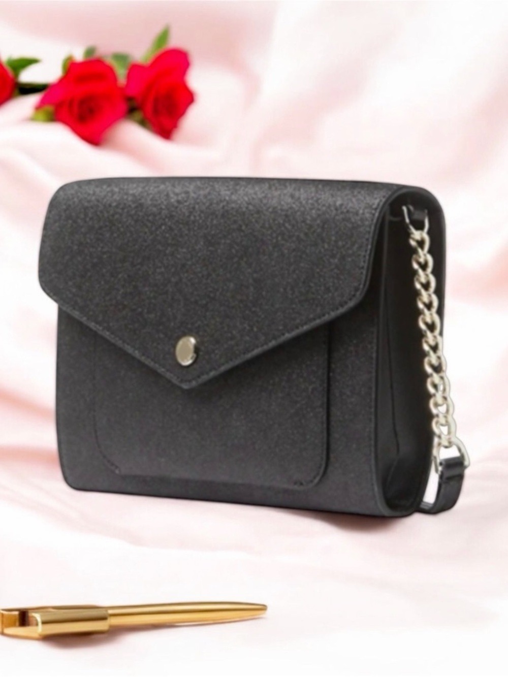 Kate Spade Glitter Fabric Crossbody Bag – Style K9336 – Saffiano Trim